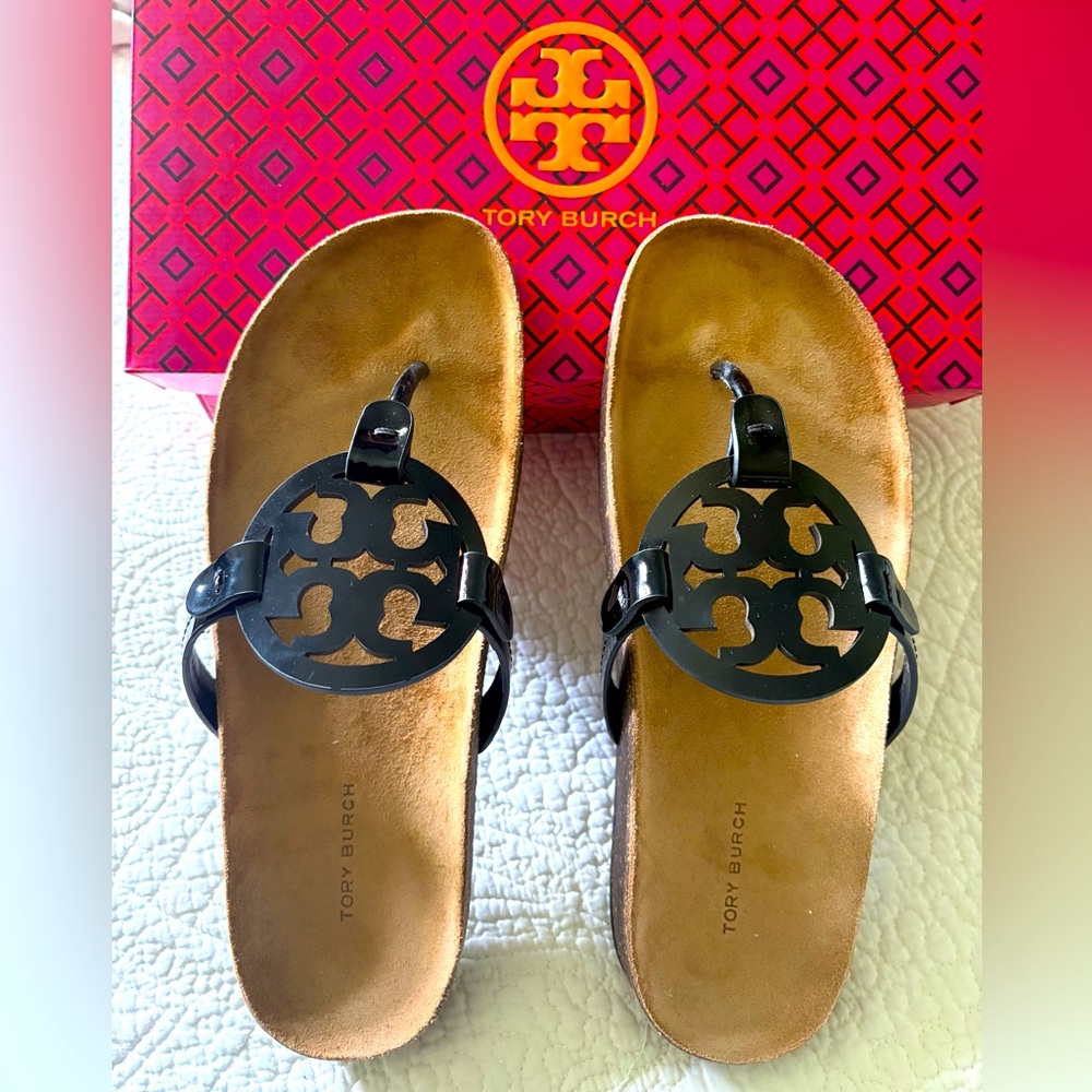 Tory Burch Miller Cloud Black Patent Sandals NIB❣️